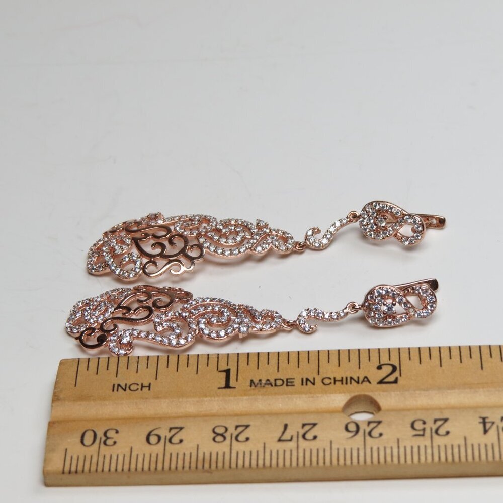 14k Pink Gold Sterling Silver Diamond Earring - Picture 5 of 5